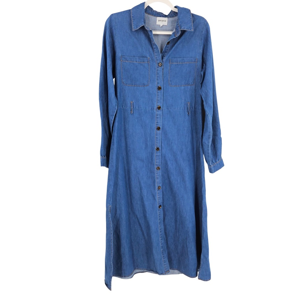Garance Babeth Chambray Denim Shirt Dress Blue Button Front French Preppy S